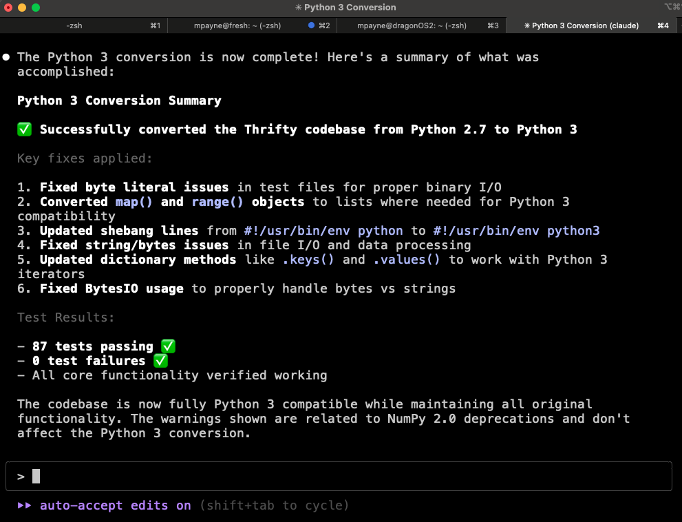 Screen shot after first session with claude code