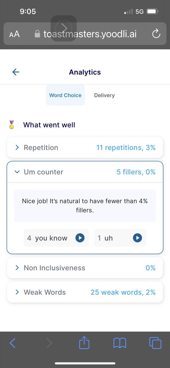 Screen grab of part of Yoodli